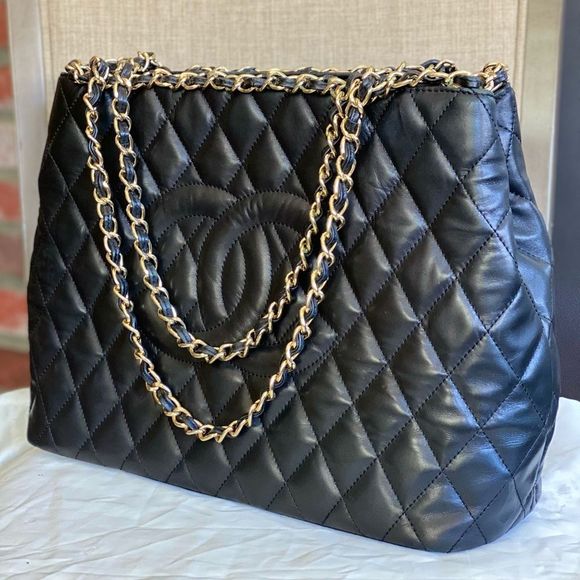 CHANEL Handbags - Authentic CHANEL large TOTE bag lamb skin leather